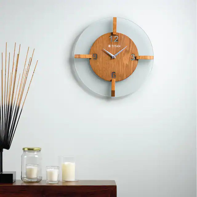 Wood & Glass Fusion Wall Clock - 32 cm x 32 cm (Medium) W0032GA01 - KRISHNA WATCH COMPANY