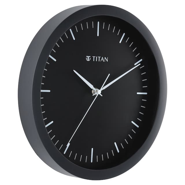 Titan Contemporary Black Wall Clock with Silent Sweep Technology 30 cm x 30 cm (Medium) W0036PA02 - KRISHNA WATCH COMPANY