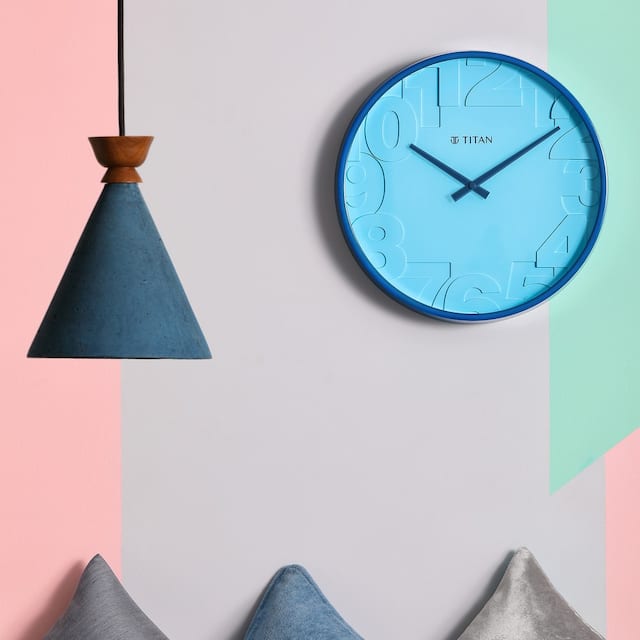 Titan Blue Wall Clock with Overlayed numbers - W0039PA02A - KRISHNA WATCH COMPANY