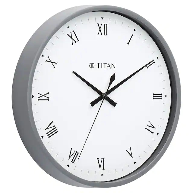 Titan Classic Grey Wall Clock with Silent Sweep Technology - W0043PA05A - KRISHNA WATCH COMPANY