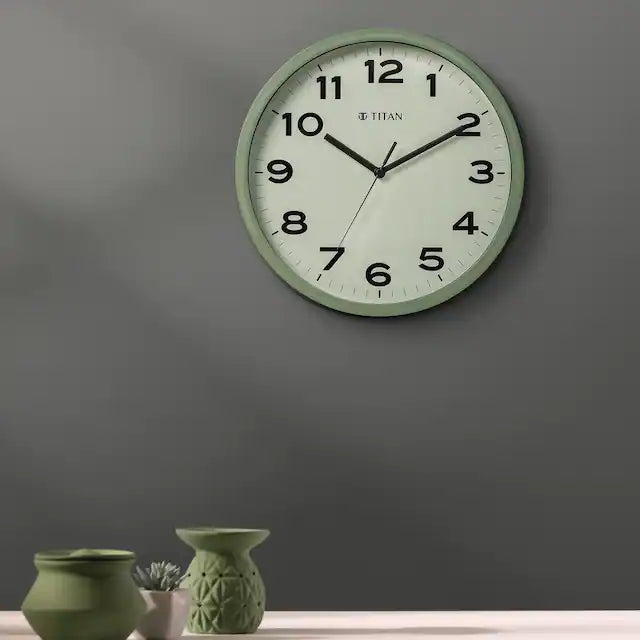 Contemporary Light Green Wall Clock with Silent Sweep Technology - 30 cm x 30 cm (Medium) W0044PA01A - KRISHNA WATCH COMPANY