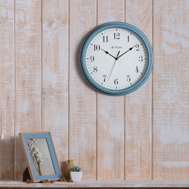 Titan Distressed Finish Blue Wall Clock with Silent Sweep Technology - W0045PA01A - KRISHNA WATCH COMPANY