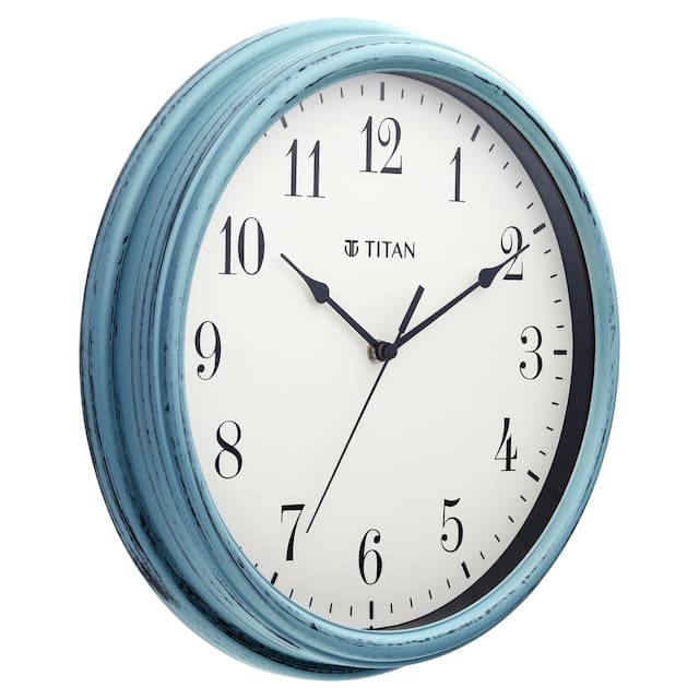 Titan Distressed Finish Blue Wall Clock with Silent Sweep Technology - W0045PA01A - KRISHNA WATCH COMPANY