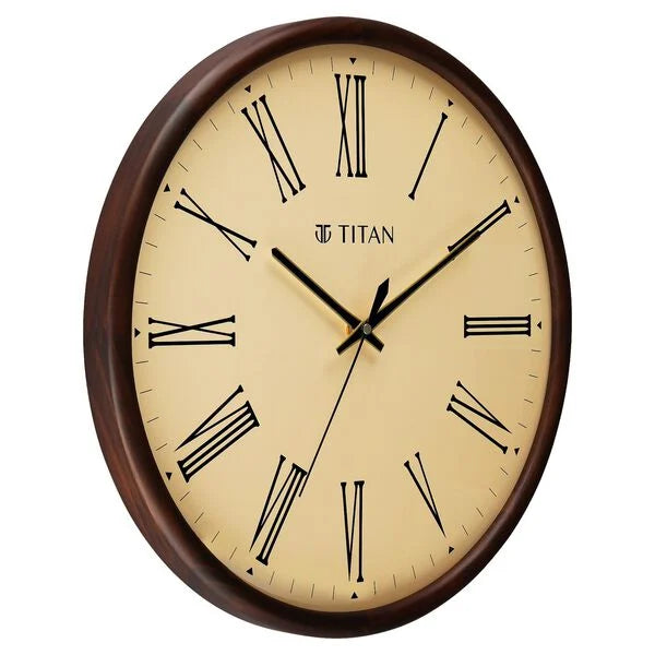 Titan Classic Wooden Wall Clock in Roman Numerals with Silent Sweep - W0065WA02 - KRISHNA WATCH COMPANY