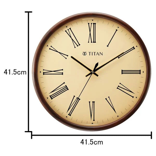 Titan Classic Wooden Wall Clock in Roman Numerals with Silent Sweep - W0065WA02 - KRISHNA WATCH COMPANY