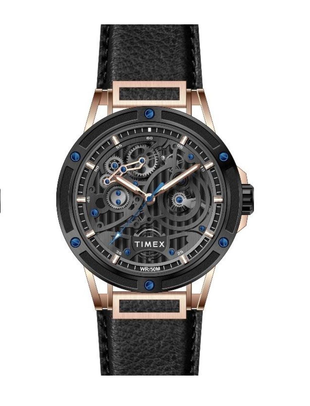 Timex Men's Premium Black Skeletal Dial Analog Watch -TWEG27801