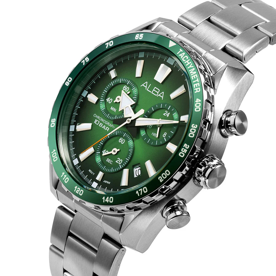 ALBA Green Dial Chronograph Watch - AX7007X1 - KRISHNA WATCH COMPANY