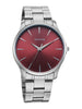 Sonata Ease Quartz Red Dial Silver Metal Watch - 77163SM09W