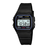 Black Casio digital watch on a white background