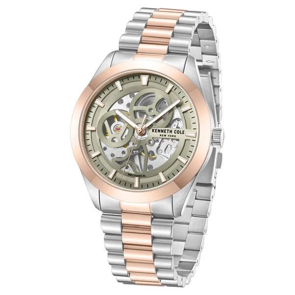 Kenneth Cole Mechanical Hand Wound Analog Mechanical Grey Dial With Two Toned Stainless Steel Strap Watch For Men ntkcwgl0046702mn