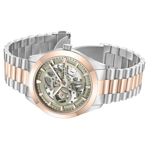 Kenneth Cole Mechanical Hand Wound Analog Mechanical Grey Dial With Two Toned Stainless Steel Strap Watch For Men ntkcwgl0046702mn - KRISHNA WATCH COMPANY