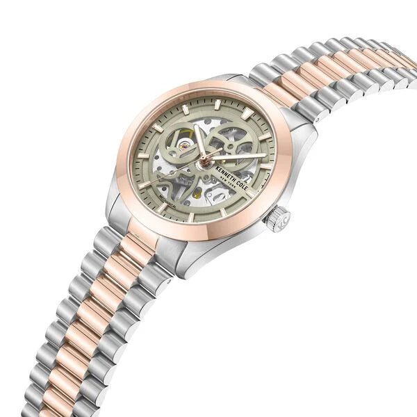 Kenneth Cole Mechanical Hand Wound Analog Mechanical Grey Dial With Two Toned Stainless Steel Strap Watch For Men ntkcwgl0046702mn - KRISHNA WATCH COMPANY