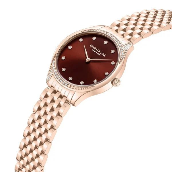 Kenneth Cole Quartz Analog Maroon Dial Rose Gold Colour Stainless Steel Strap Watch For Women kcwlg0068203ld