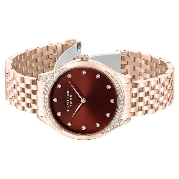 Kenneth Cole Quartz Analog Maroon Dial Rose Gold Colour Stainless Steel Strap Watch For Women kcwlg0068203ld