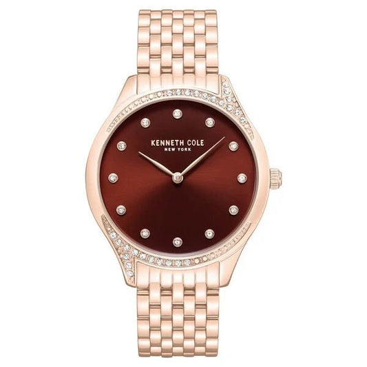 Kenneth Cole Quartz Analog Maroon Dial Rose Gold Colour Stainless Steel Strap Watch For Women kcwlg0068203ld