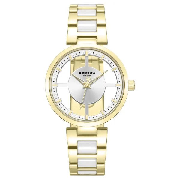 Kenneth Cole Quartz Analog Silver Dial Golden Colour Ceramic Strap Watch For Women kcwlg0066702ld