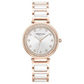 Kenneth Cole Quartz Analog Silver Dial Rose Gold Colour Ceramic Strap Watch For Women kcwlg0066102ld