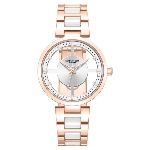 Kenneth Cole Quartz Analog Silver Dial Rose Gold Colour Ceramic Strap Watch For Women kcwlg0066701ld - KRISHNA WATCH COMPANY