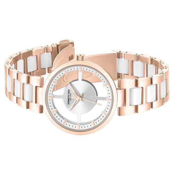 Kenneth Cole Quartz Analog Silver Dial Rose Gold Colour Ceramic Strap Watch For Women kcwlg0066701ld