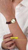 Titan Raga Viva Champagne Dial Analog Leather Strap Watch for Women 2579yl01