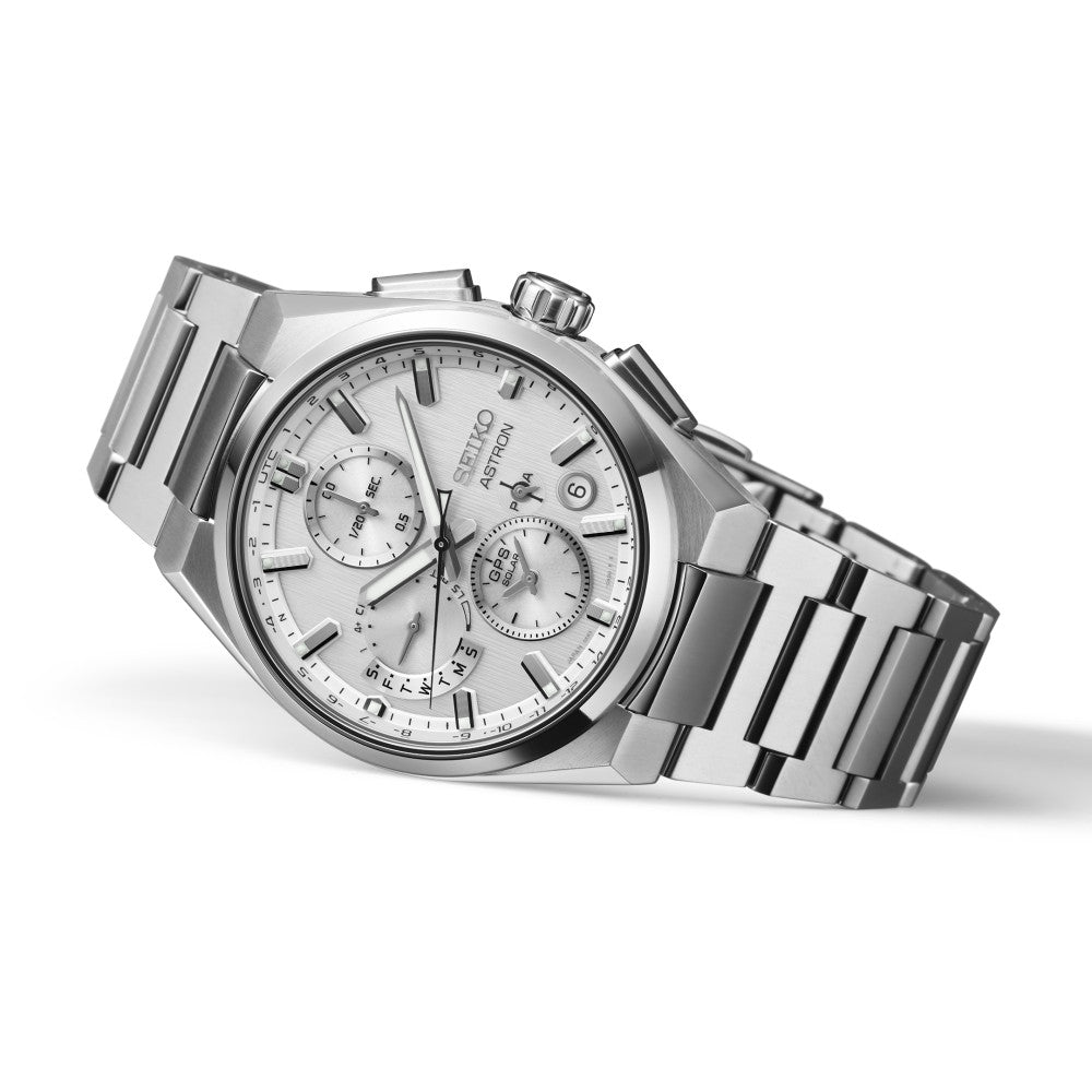 Seiko Astron GPS Solar 5X Dual-Time Chronograph in Silvery White - SSH159J1 - KRISHNA WATCH COMPANY