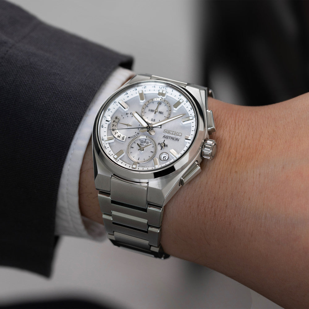 Seiko Astron GPS Solar 5X Dual-Time Chronograph in Silvery White - SSH159J1 - KRISHNA WATCH COMPANY