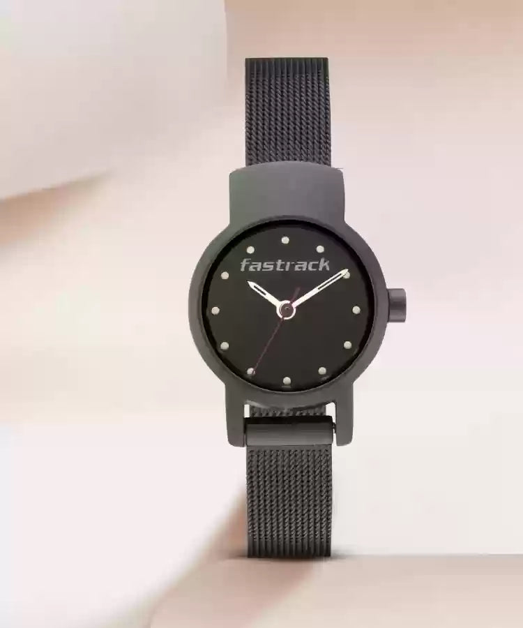 Fastrack Hitlist Quartz Analog with Date Black Dial Stainless Steel Strap Watch for Girls nr2298nm01 / 2298nm01 - KRISHNA WATCH COMPANY