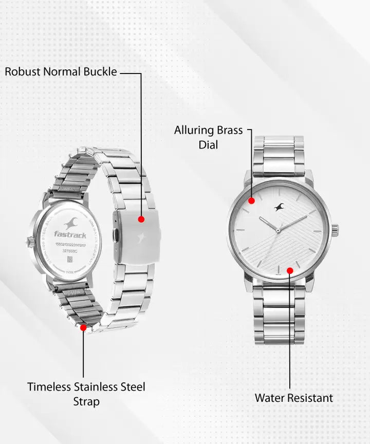 Fastrack Stunners White Dial Metal Strap Watch for Guys 3278sm04 - KRISHNA WATCH COMPANY