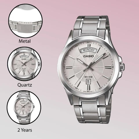 CASIO Silver Analog - Men's Watch ENTICER MTP-1381D-7AVDF - A841 - KRISHNA WATCH COMPANY