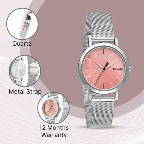 Sonata Linnea Pink Dial Women Watch 8174sm02 - KRISHNA WATCH COMPANY