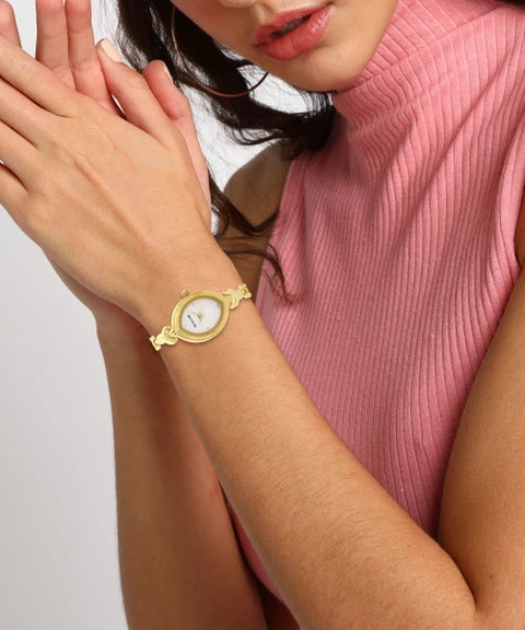 White Dial Golden Metal Strap Watch - 8109YM01 - KRISHNA WATCH COMPANY
