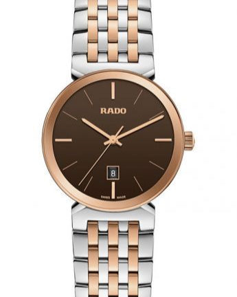 Rado watch with two-tone metal bracelet on a white background