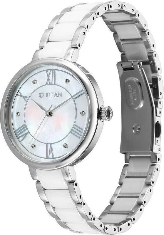 Titan Women Purple ceramics Round Mother of pearl Watches - 95217KD01 - KRISHNA WATCH COMPANY