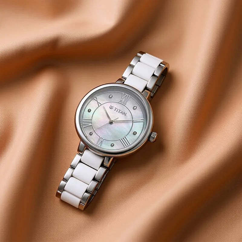 Titan Women Purple ceramics Round Mother of pearl Watches - 95217KD01 - KRISHNA WATCH COMPANY