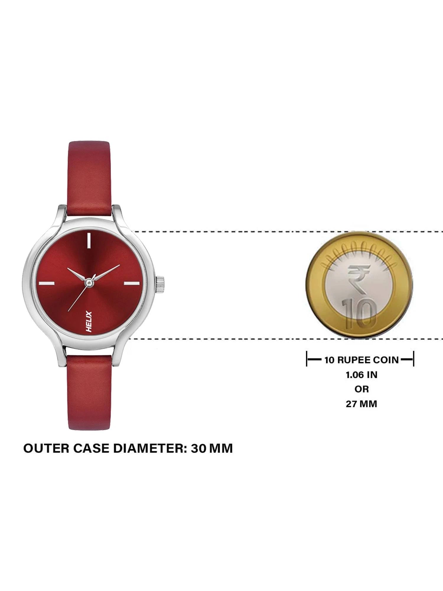 Helix By Timex Red Round Analog Leather Watch Women -TW027HL20 - KRISHNA WATCH COMPANY