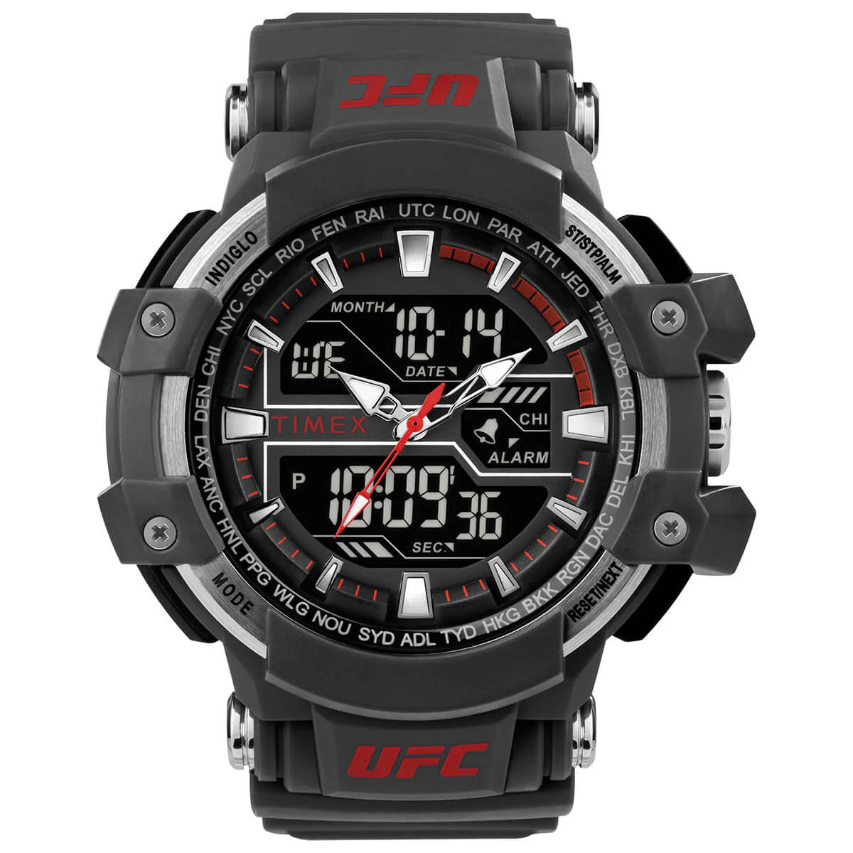 TIMEX Men Resin Ufc Strength Collection Quartz Analog Black Dial Coloured Quartz Watch, Round Dial with 53 Mm Case Width - Tw5M519000D - KRISHNA WATCH COMPANY