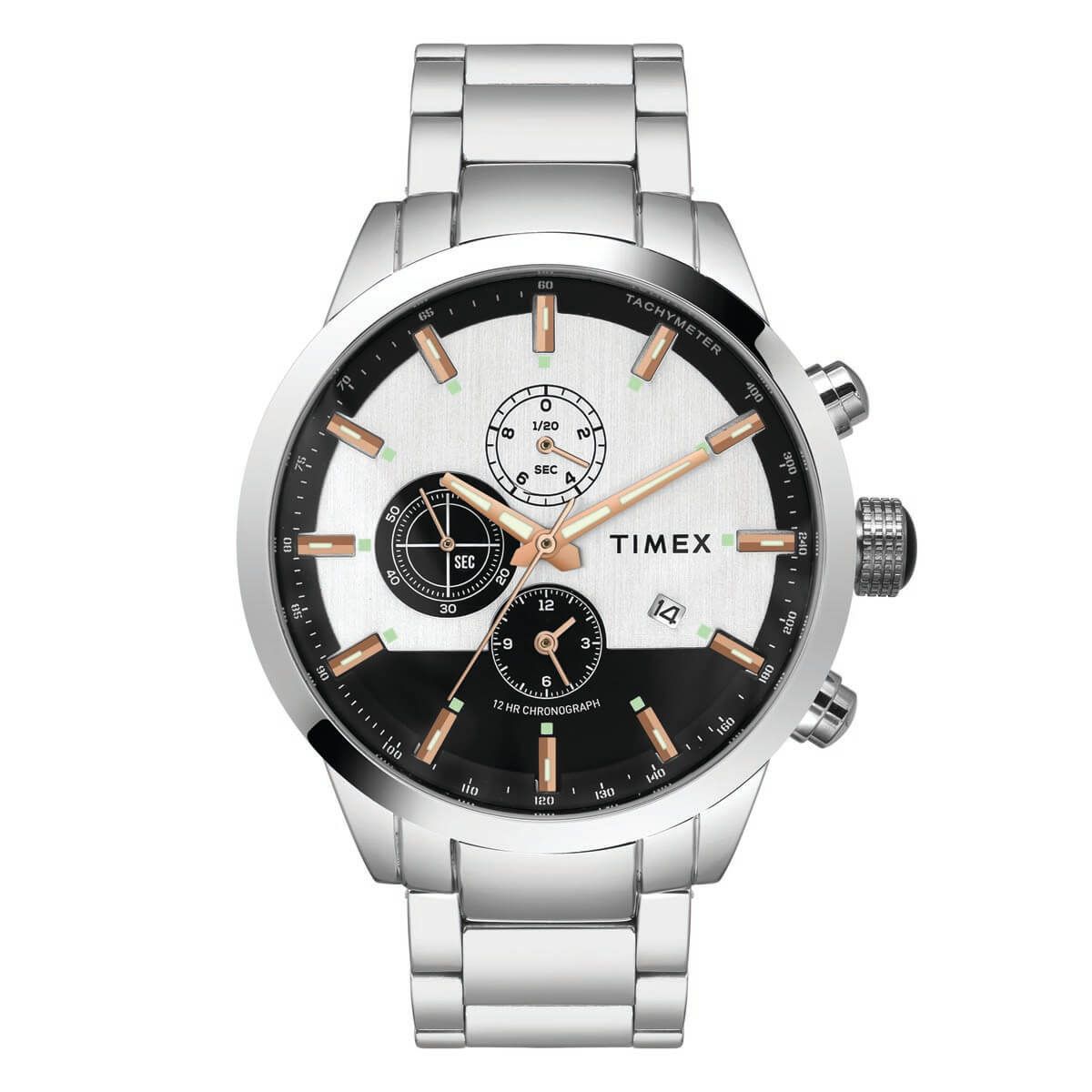 TIMEX E CLASS MEN'S SILVER DIAL ROUND CASE CHRONOGRAPH FUNCTION WATCH -TWEG19400 - KRISHNA WATCH COMPANY