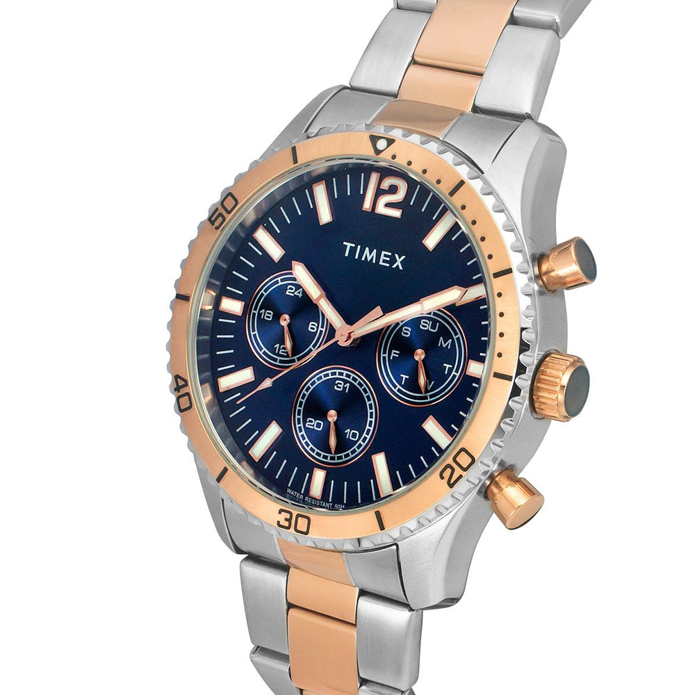 TIMEX E-CLASS PREMIUM-SPORT COLLECTION MULTIFUNCTION MEN ANALOG BLUE DIAL COLOURED QUARTZ WATCH, ROUND DIAL WITH 43 MM CASE WIDTH - TWEG22202 - KRISHNA WATCH COMPANY