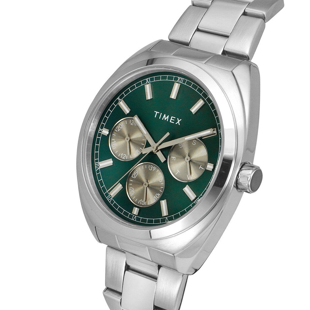 TIMEX E-CLASS PREMIUM-SPORT COLLECTION MULTIFUNCTION MEN ANALOG GREEN DIAL COLOURED QUARTZ WATCH, ROUND DIAL WITH 42 MM CASE WIDTH - TWEG22300 - KRISHNA WATCH COMPANY