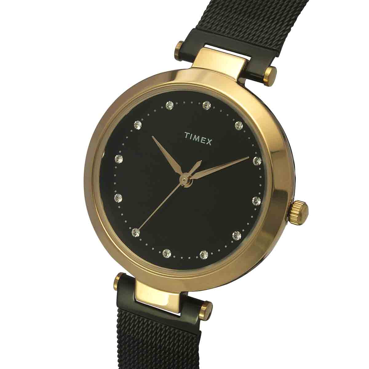 TIMEX PREMIUM BLACK DIAL WATCH WITH BLACK MESH BRACELET - TWEL11826 - KRISHNA WATCH COMPANY