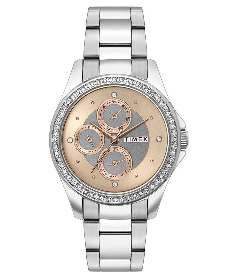 TIMEX E CLASS WOMEN'S ROSE GOLD DIAL ROUND CASE MULTIFUNCTION FUNCTION WATCH -TWEL13000 - KRISHNA WATCH COMPANY