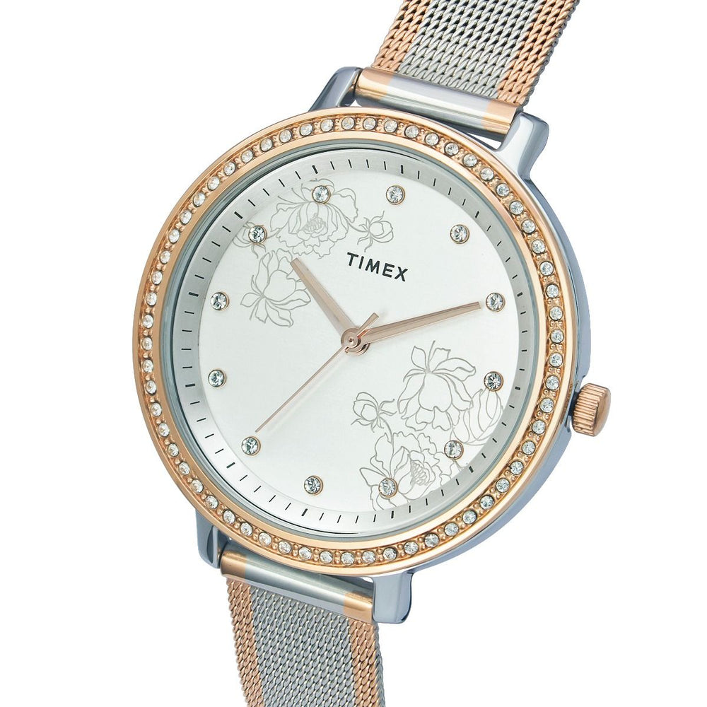 TIMEX FASHION WOMEN'S SILVER DIAL ROUND CASE 3 HANDS FUNCTION WATCH -TWEL14703 - KRISHNA WATCH COMPANY