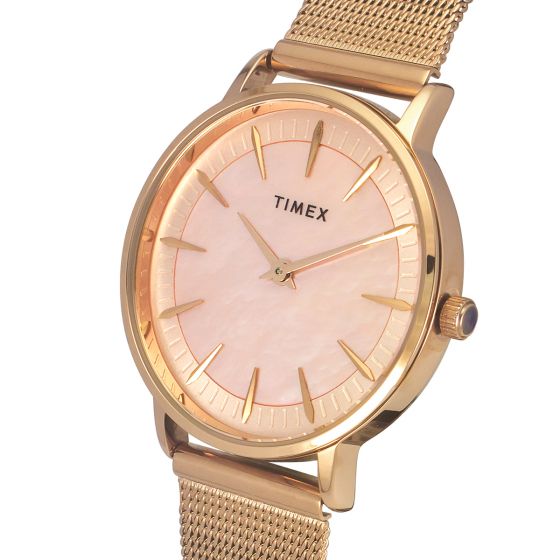 TIMEX FASHION WOMEN'S MOTHER OF PEARL DIAL ROUND CASE 2 HANDS FUNCTION WATCH -TWEL15607 - KRISHNA WATCH COMPANY