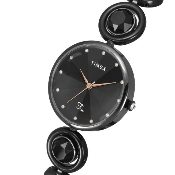 TIMEX FRIA WOMEN'S BLACK DIAL ROUND CASE 3 HANDS FUNCTION WATCH - TWEL16401 - KRISHNA WATCH COMPANY