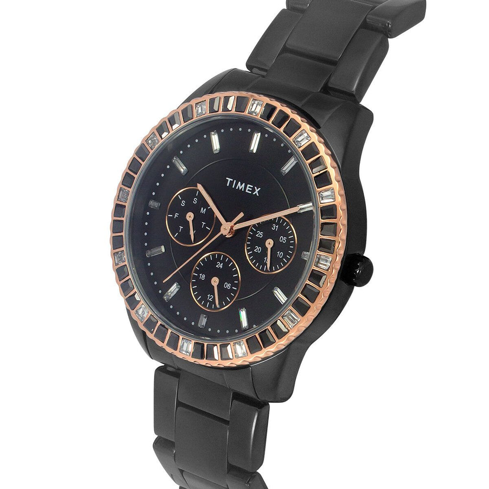 TIMEX E-CLASS PREMIUM-SPORT COLLECTION MULTIFUNCTION WOMEN ANALOG BLACK DIAL COLOURED QUARTZ WATCH, ROUND DIAL WITH 36 MM CASE WIDTH - TWEL16803 - KRISHNA WATCH COMPANY