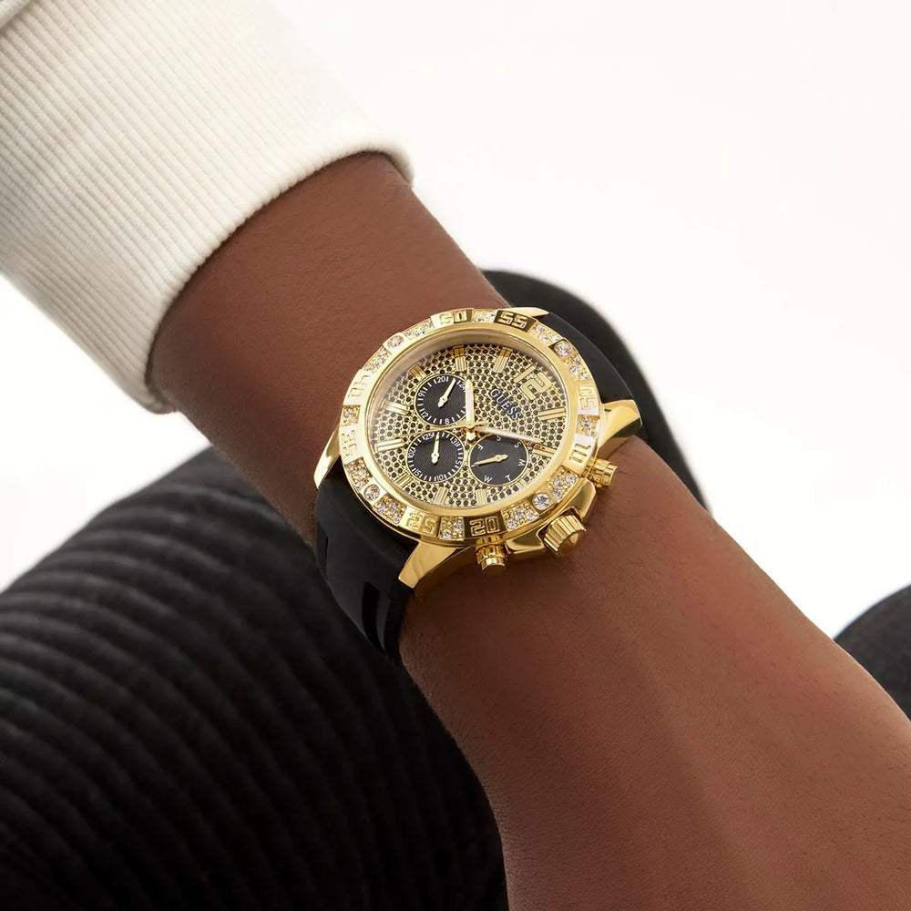 GUESS Mens Black Gold Tone Multi-function Watch GW0909G2 - KRISHNA WATCH COMPANY
