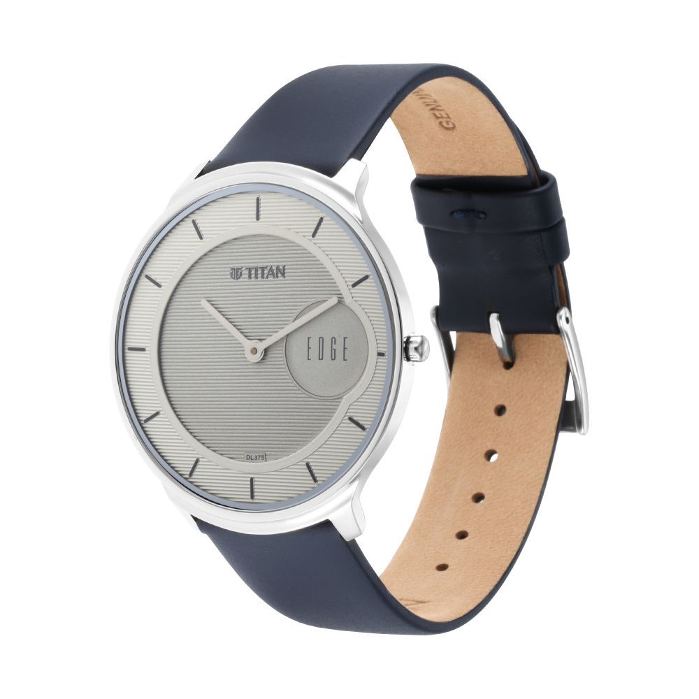 TITAN Edge Baseline Watch with Grey Dial & Blue Leather Strap 1843SL01(DL375) - KRISHNA WATCH COMPANY
