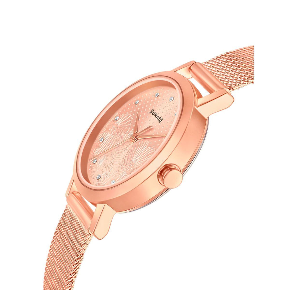 Sonata Linnea Rose Gold Dial Watch - 8174WM02 - KRISHNA WATCH COMPANY