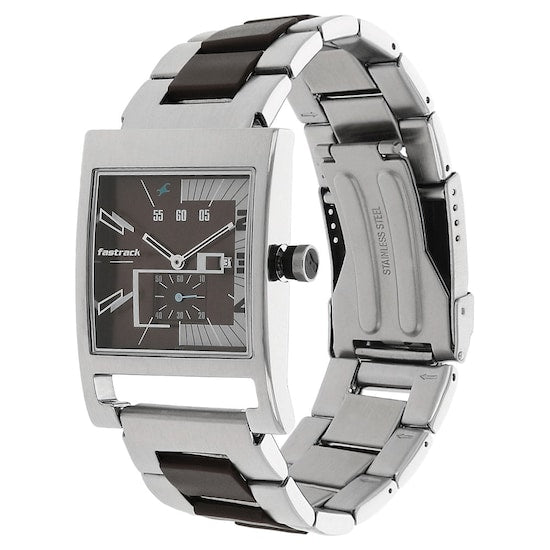 Fastrack brown dial two toned watch - 1478SM02 - KRISHNA WATCH COMPANY