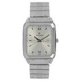 Titan Quartz Analog with Day and Date Silver Dial Silver Stainless Steel Strap Rectangular Shaped Watch For Men 1581sm03